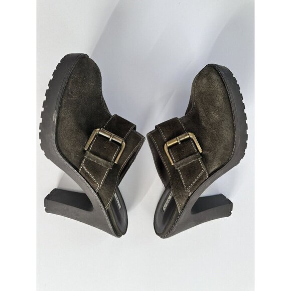La Spiga Women's Suede Olive Green Mules Clogs Size 6.5 Retro Y2K 70s‎ 80s 90s - Picture 1 of 7